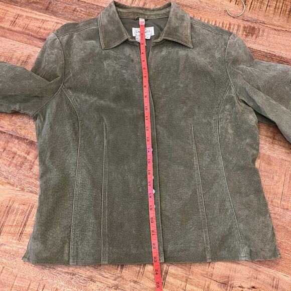 Vintage Live a Little Womens Suede Jacket L 90s Grunge Collared Snap Olive Green - Picture 13 of 16